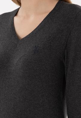 Kadın Antrasit V Yaka Basic Kazak - 50251903021