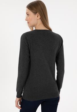 Kadın Antrasit V Yaka Basic Kazak - 50251903021