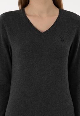 Kadın Antrasit V Yaka Basic Kazak - 50251903021