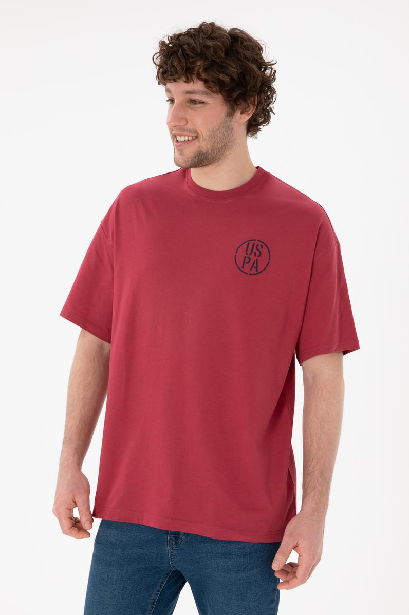 Erkek Oversize Fit Bisiklet Yaka Vişne Tişört