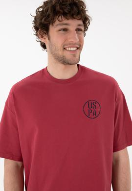 Erkek Oversize Fit Bisiklet Yaka Vişne Tişört - 50305904115