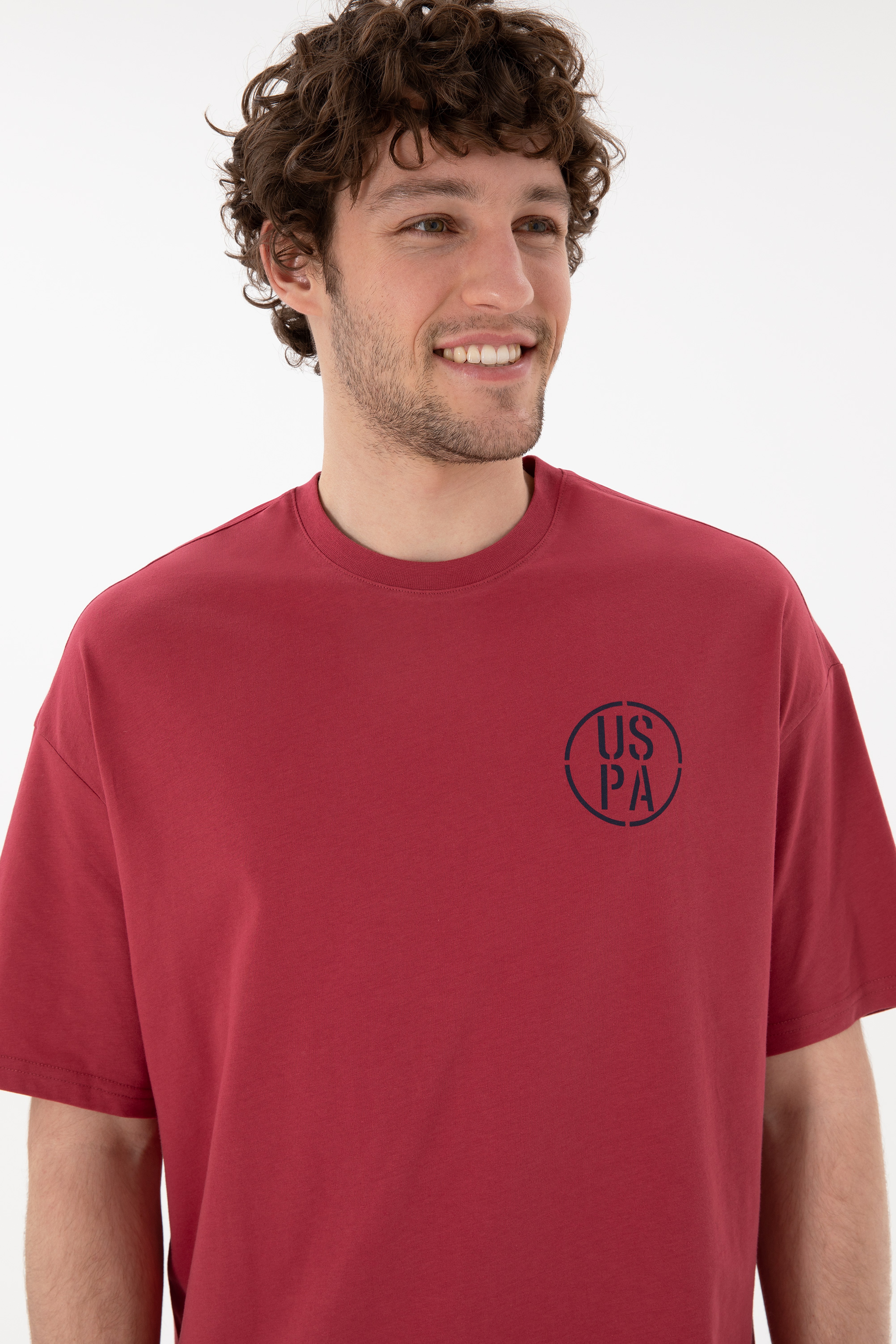 Erkek Oversize Fit Bisiklet Yaka Vişne Tişört - Image 3