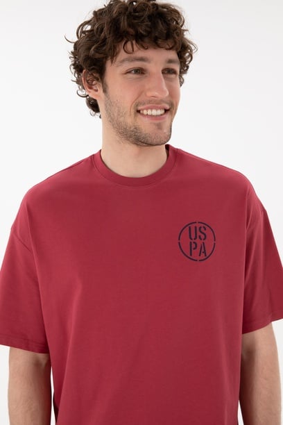 Erkek Oversize Fit Bisiklet Yaka Vişne Tişört