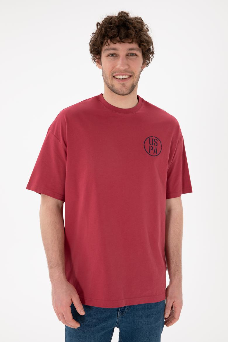 Erkek Oversize Fit Bisiklet Yaka Vişne Tişört - 50305904115