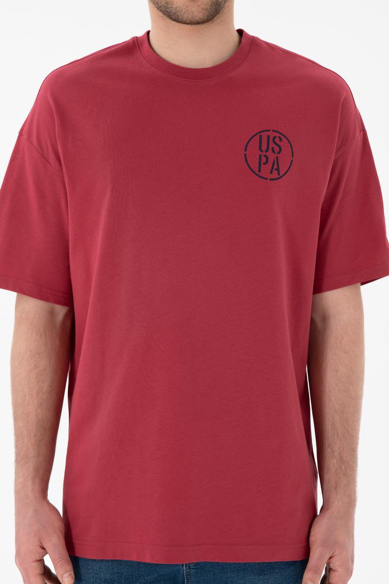 Erkek Oversize Fit Bisiklet Yaka Vişne Tişört - 50305904115