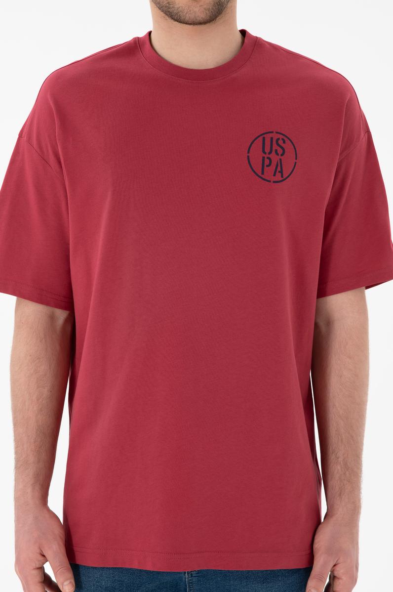 Erkek Oversize Fit Bisiklet Yaka Vişne Tişört