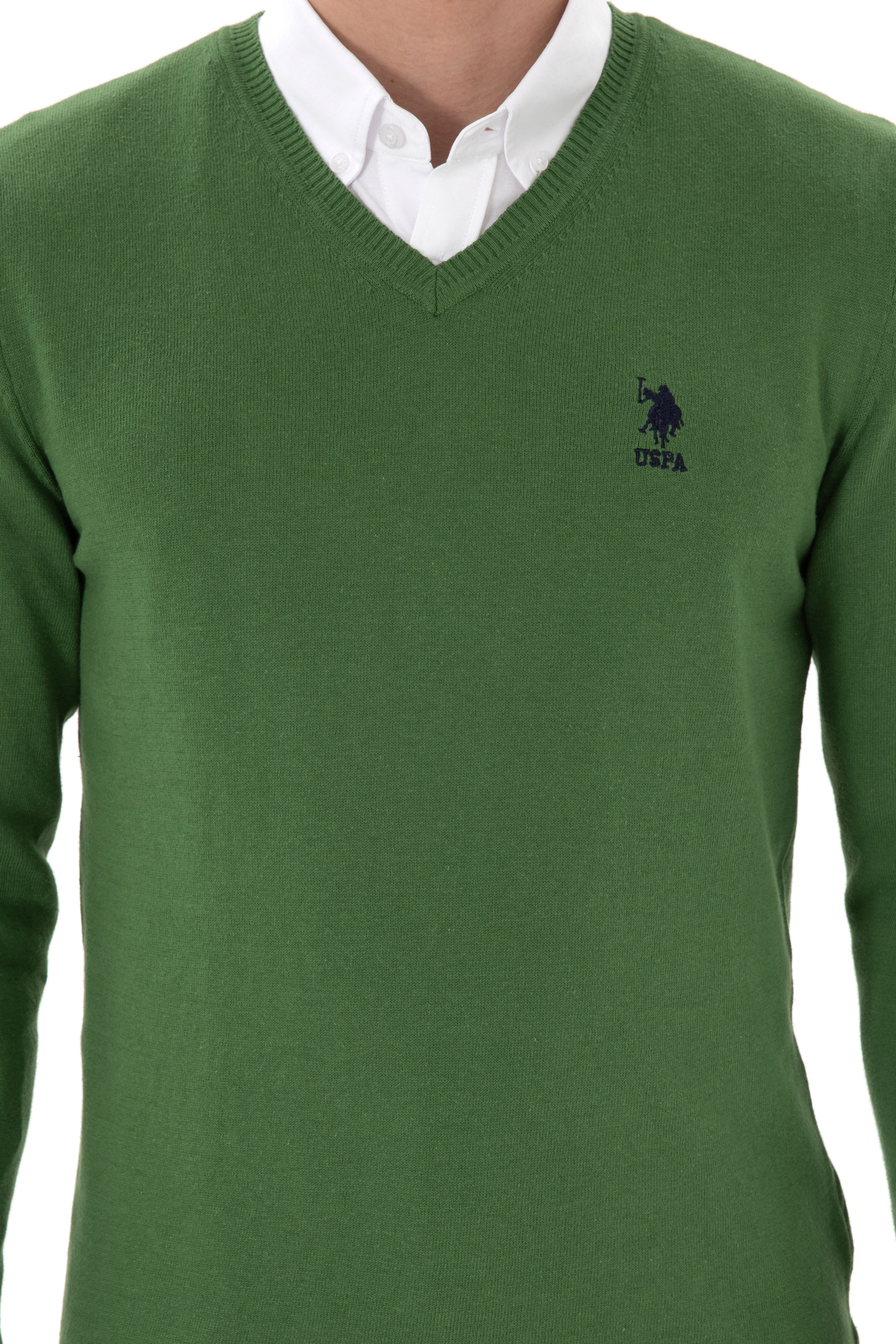 Erkek Slim Fit V Yaka Yeşil Basic Kazak - Image 6