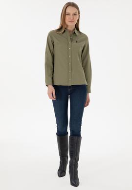 Kadın Açık Haki Uzun Kollu Basic Gömlek - 50297002130