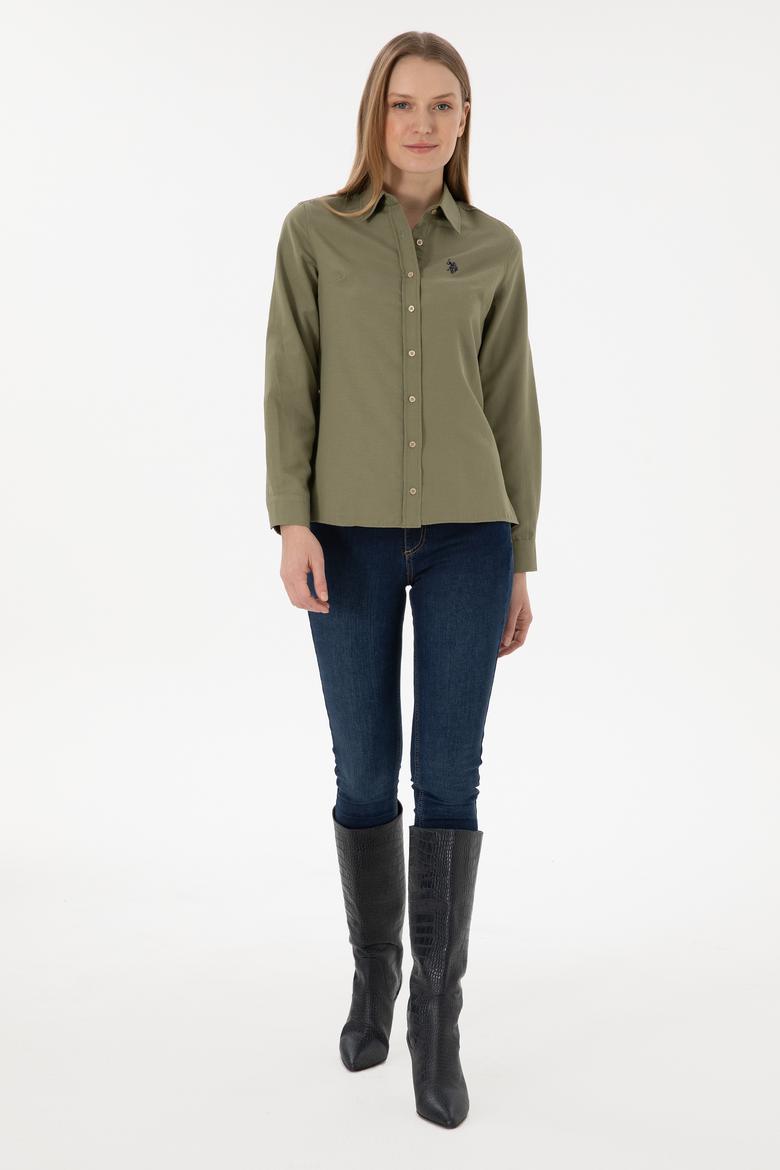 Kadın Açık Haki Uzun Kollu Basic Gömlek - 50297002130