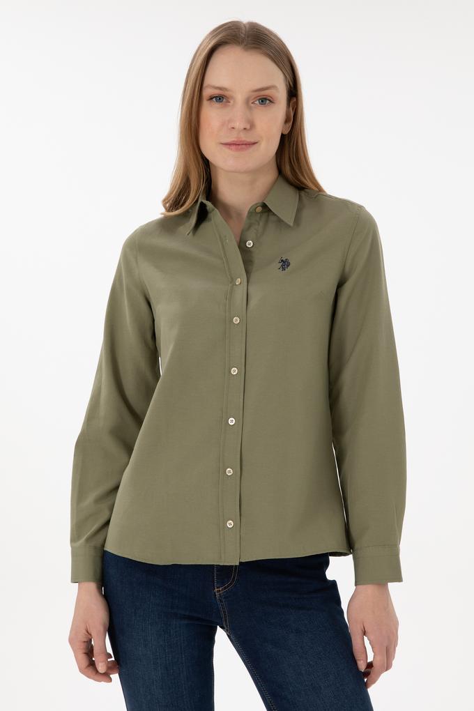 Kadın Açık Haki Uzun Kollu Basic Gömlek