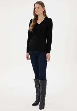 Kadın Siyah V Yaka Basic Kazak - 50293542034