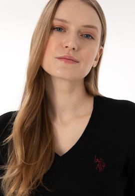 Kadın Siyah V Yaka Basic Kazak - 50293542034