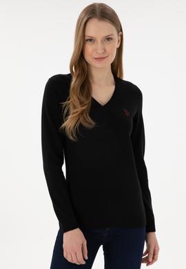 Kadın Siyah V Yaka Basic Kazak - 50293542034