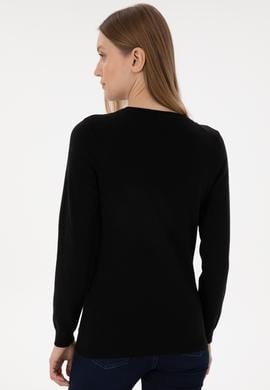 Kadın Siyah V Yaka Basic Kazak - 50293542034