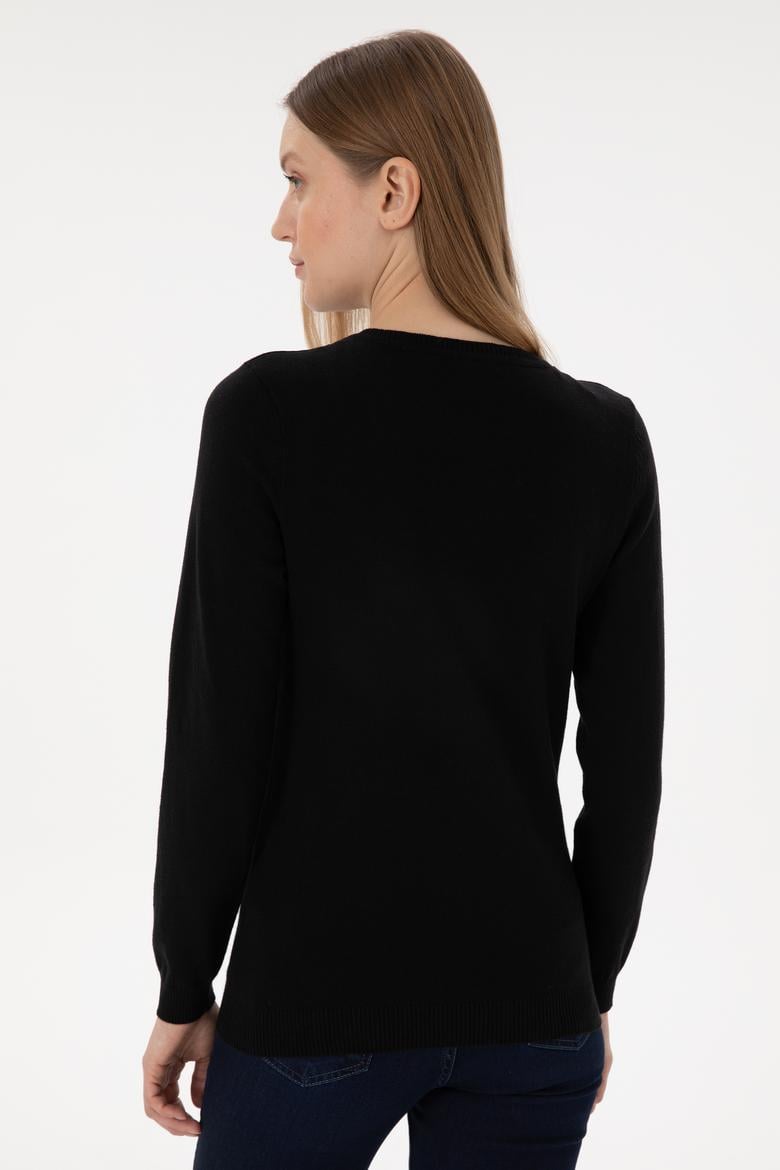 Kadın Siyah V Yaka Basic Kazak - 50293542034