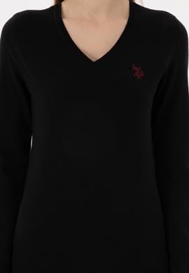 Kadın Siyah V Yaka Basic Kazak - 50293542034