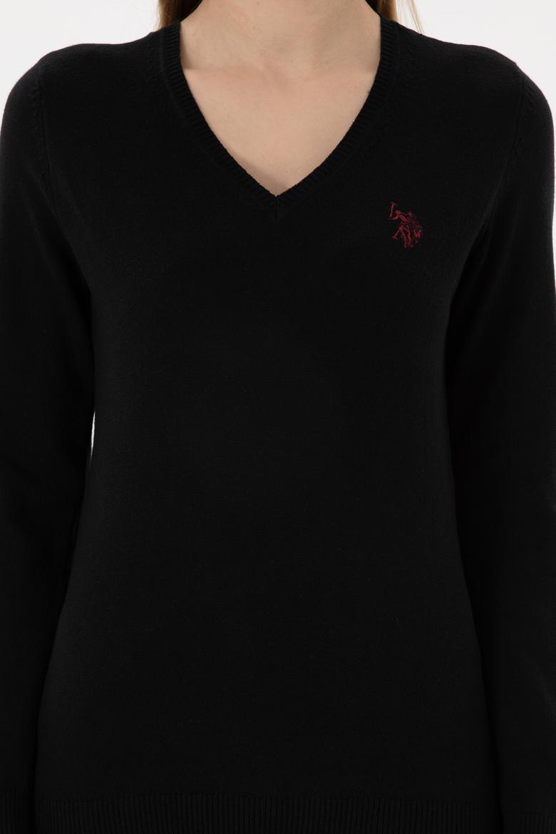 Kadın Siyah V Yaka Basic Kazak - 50293542034