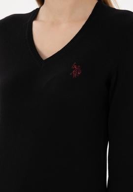 Kadın Siyah V Yaka Basic Kazak - 50293542034