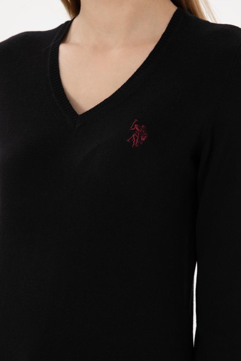 Kadın Siyah V Yaka Basic Kazak - 50293542034