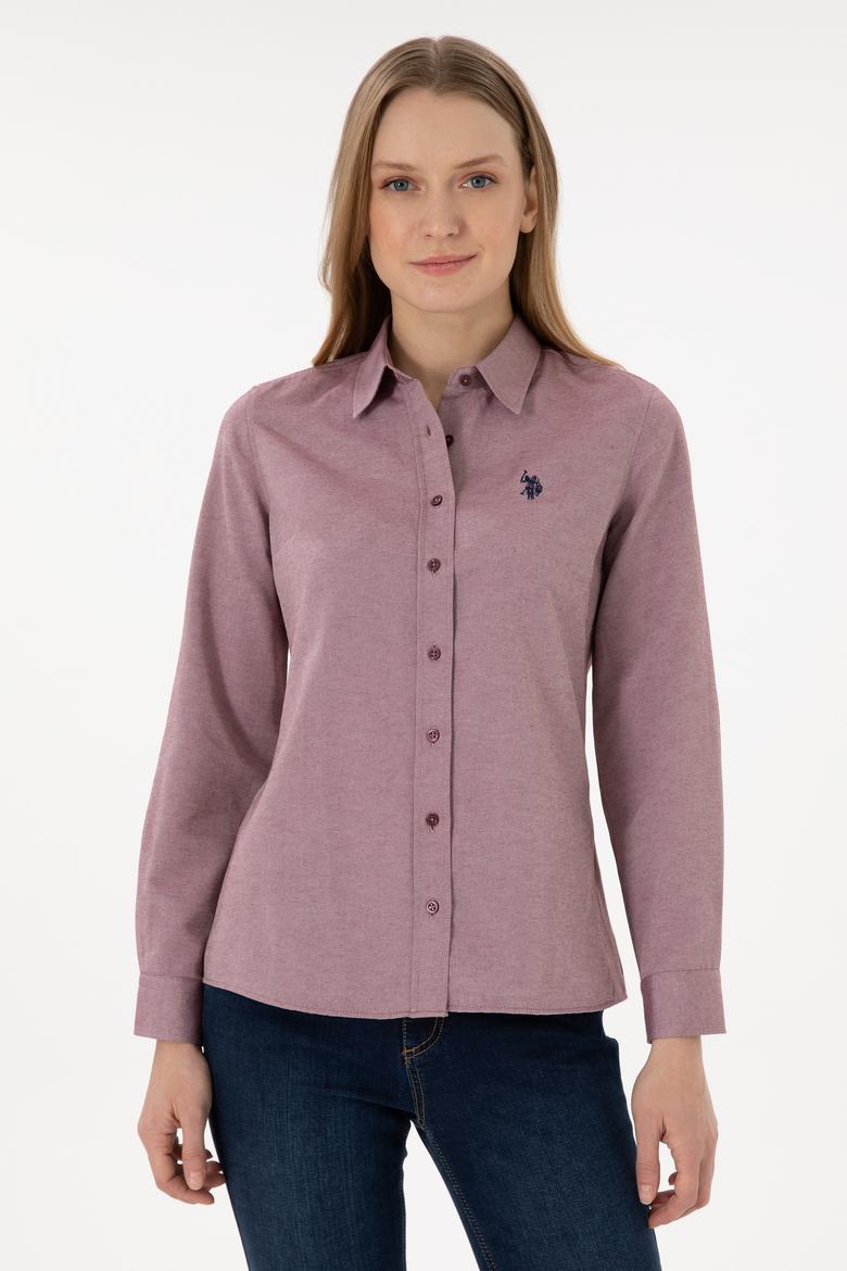 Kadın Bordo Uzun Kollu Basic Gömlek