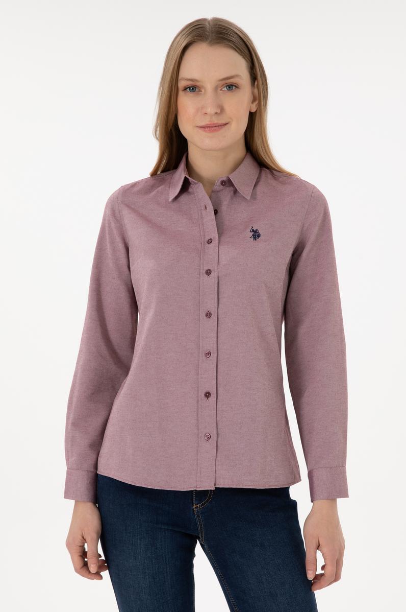 Kadın Bordo Uzun Kollu Basic Gömlek