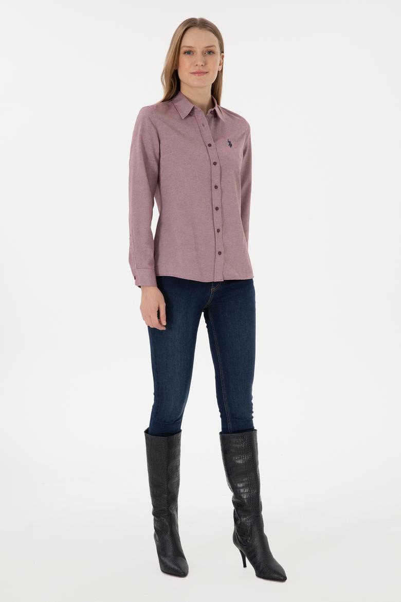 Kadın Bordo Uzun Kollu Basic Gömlek - 50297002036