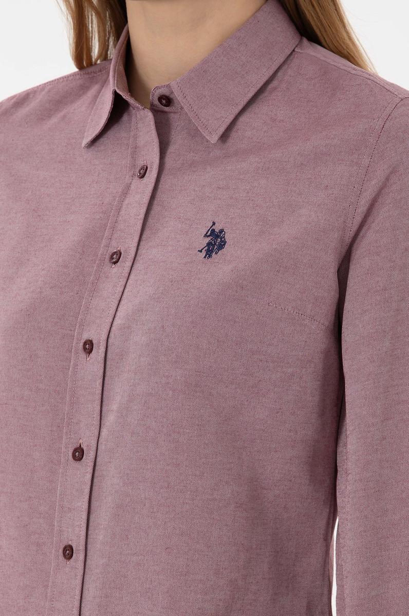 Kadın Bordo Uzun Kollu Basic Gömlek