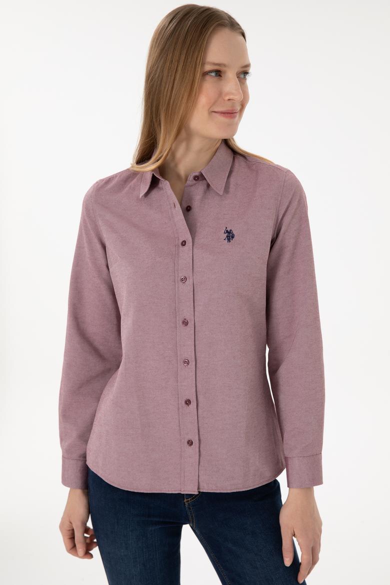 Kadın Bordo Uzun Kollu Basic Gömlek - 50297002036