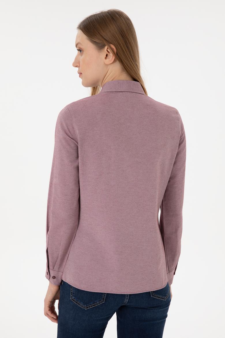 Kadın Bordo Uzun Kollu Basic Gömlek - 50297002036