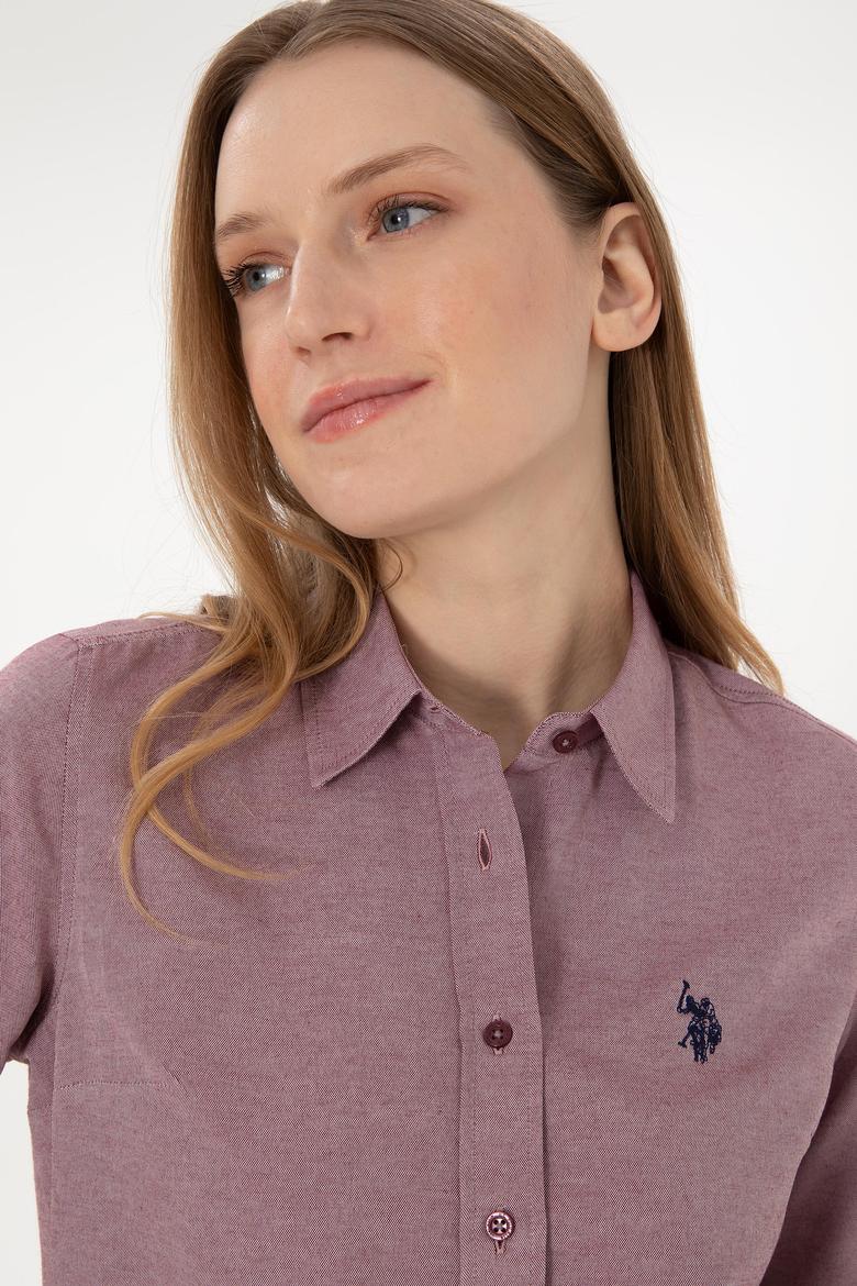 Kadın Bordo Uzun Kollu Basic Gömlek - 50297002036