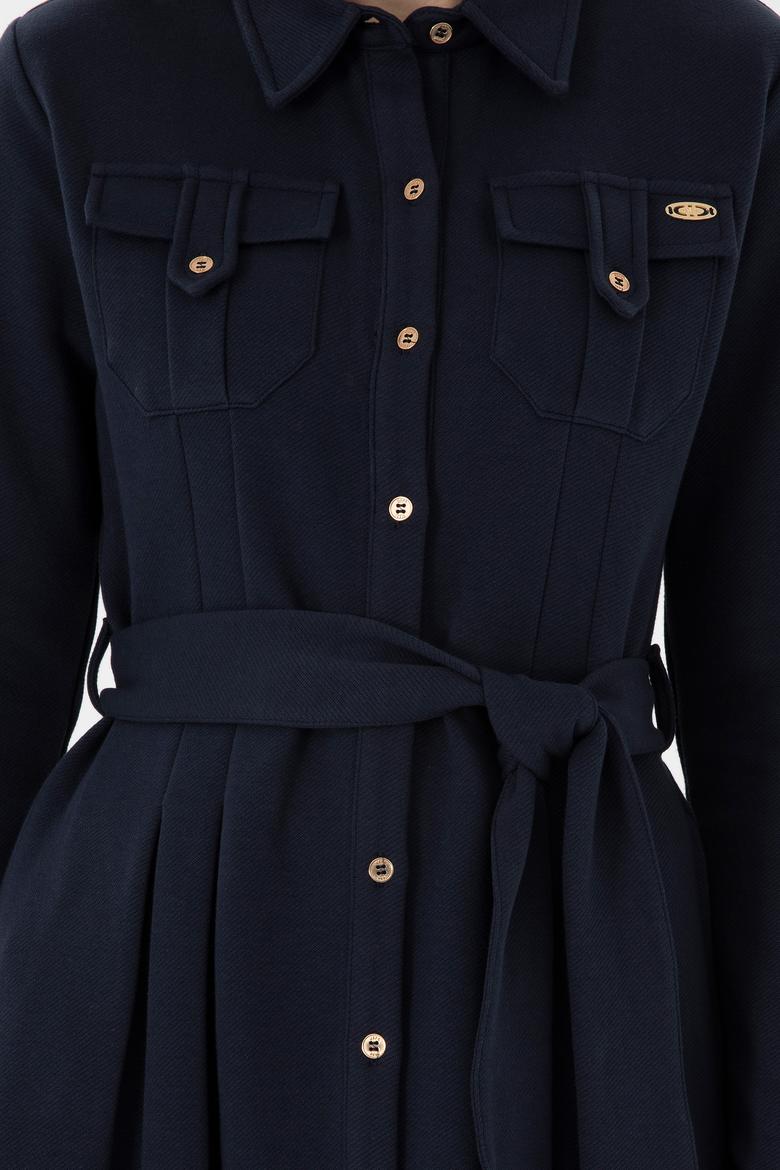 Kadın Lacivert Gömlek Örme Elbise - 50292423005