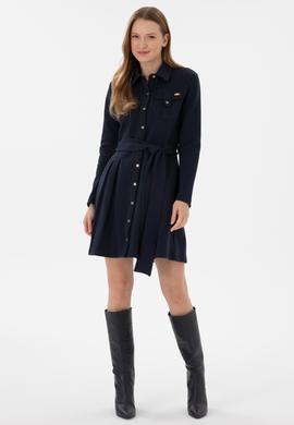 Kadın Lacivert Gömlek Örme Elbise - 50292423005