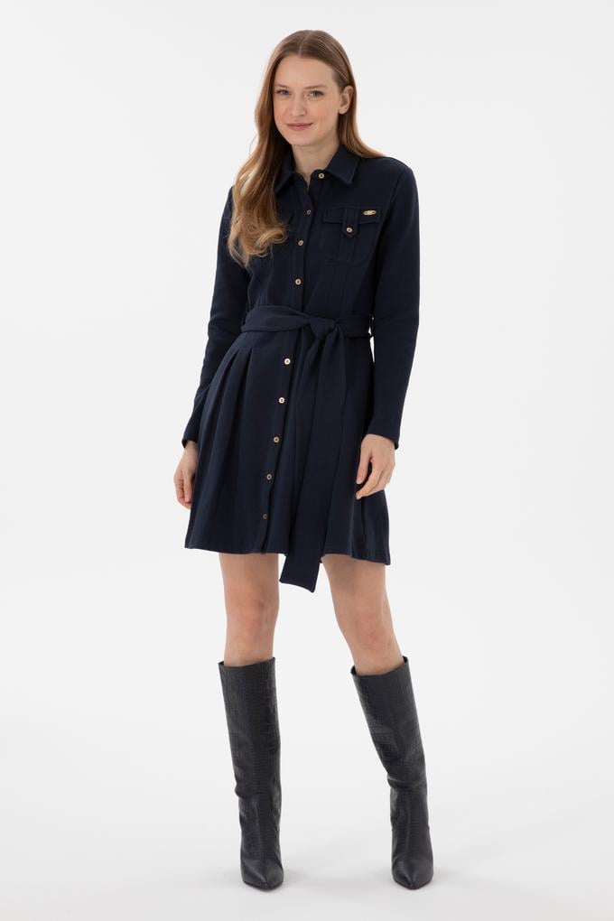 Kadın Lacivert Gömlek Örme Elbise