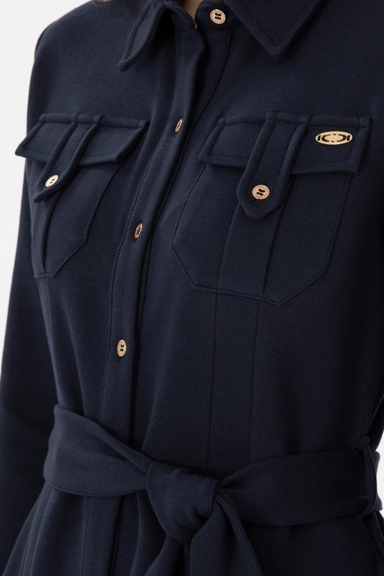 Kadın Lacivert Gömlek Örme Elbise - 50292423005