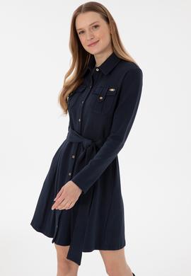 Kadın Lacivert Gömlek Örme Elbise - 50292423005