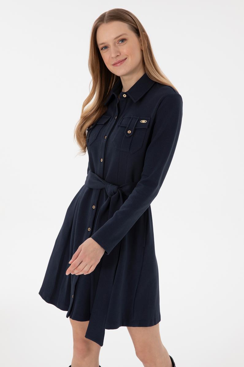 Kadın Lacivert Gömlek Örme Elbise