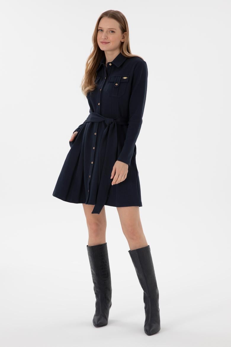 Kadın Lacivert Gömlek Örme Elbise - 50292423005