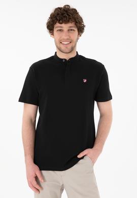 Erkek Regular Fit Hakim Yaka Siyah Basic Tişört - 50305914028