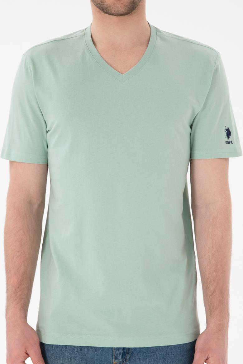 Erkek Regular Fit  V Yaka Su Yeşili Basic Tişört - 50305858067