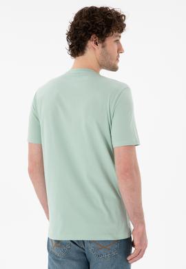 Erkek Regular Fit  V Yaka Su Yeşili Basic Tişört - 50305858067