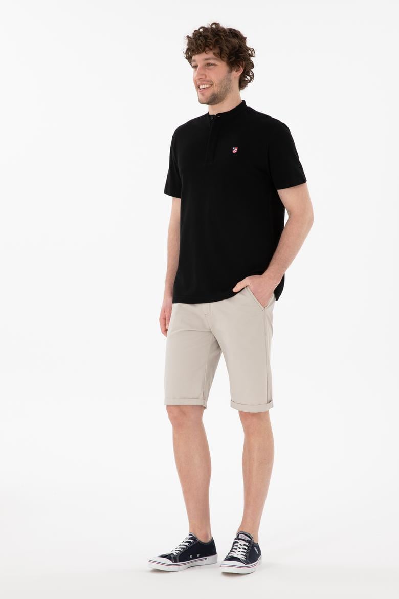 Erkek Regular Fit Hakim Yaka Siyah Basic Tişört - 50305914028