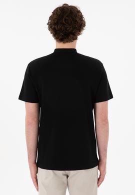 Erkek Regular Fit Hakim Yaka Siyah Basic Tişört - 50305914028
