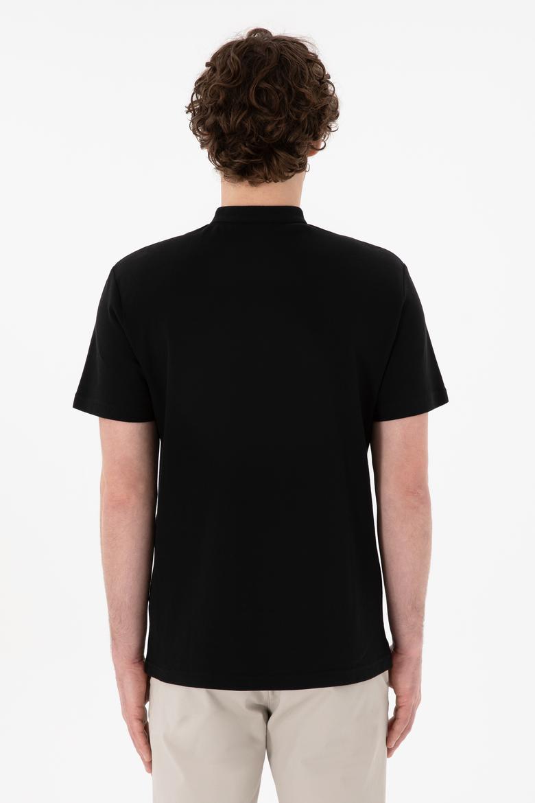 Erkek Regular Fit Hakim Yaka Siyah Basic Tişört - 50305914028