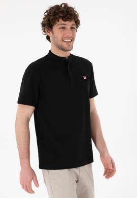 Erkek Regular Fit Hakim Yaka Siyah Basic Tişört - 50305914028