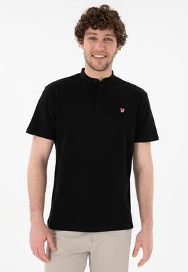 Erkek Regular Fit Hakim Yaka Siyah Basic Tişört - 50305914028