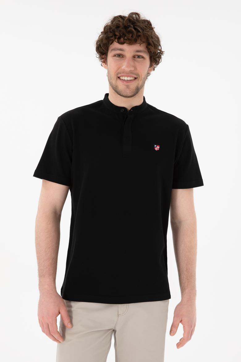 Erkek Regular Fit Hakim Yaka Siyah Basic Tişört - 50305914028