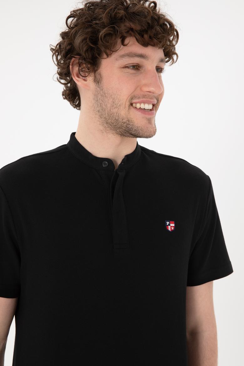 Erkek Regular Fit Hakim Yaka Siyah Basic Tişört - 50305914028