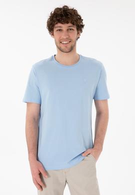 Erkek Regular Fit Bisiklet Yaka Mavi Basic Tişört - 50305924131