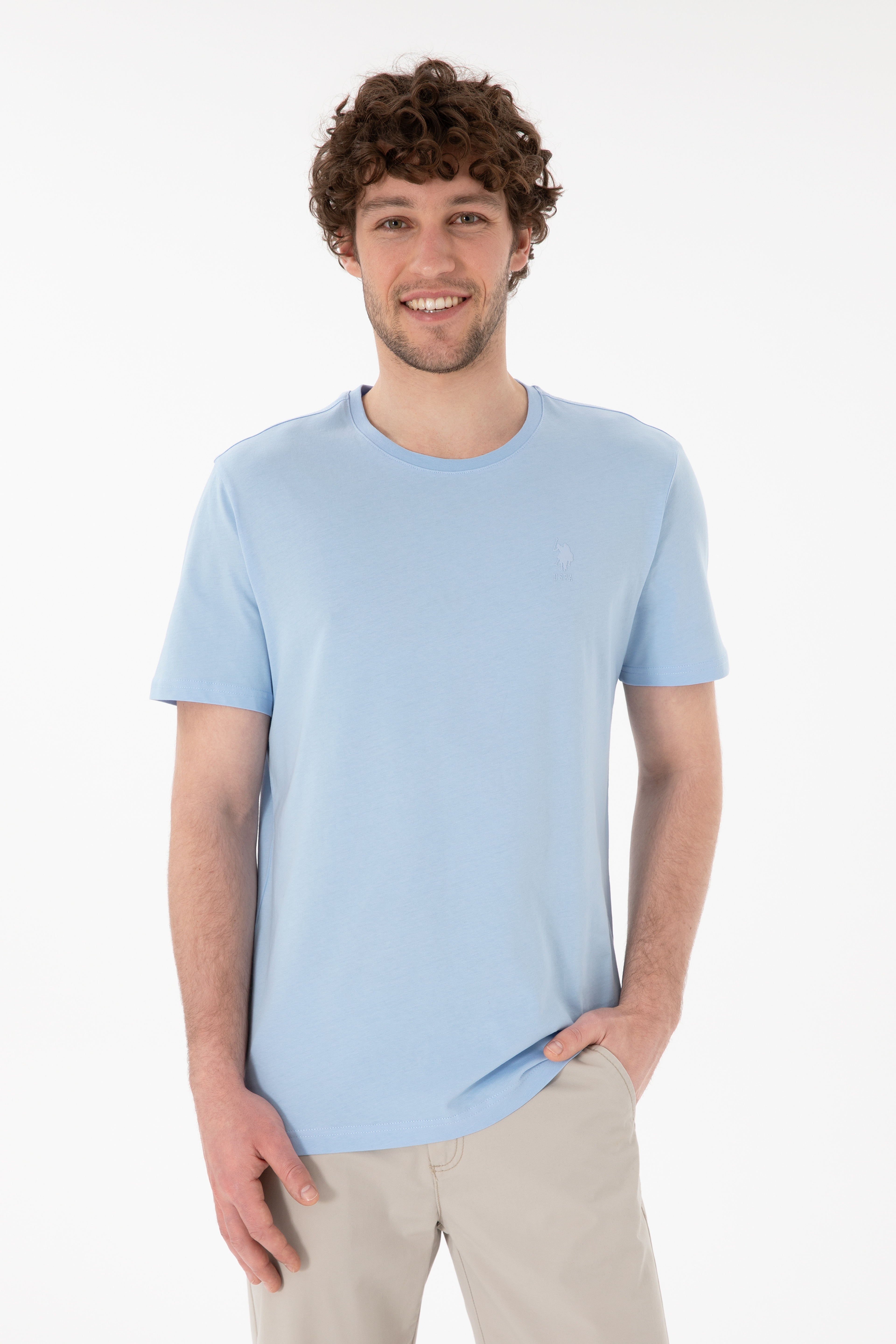 Erkek Regular Fit Bisiklet Yaka Mavi Basic Tişört - Image 1