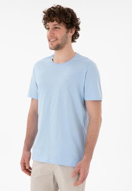 Erkek Regular Fit Bisiklet Yaka Mavi Basic Tişört - 50305924131